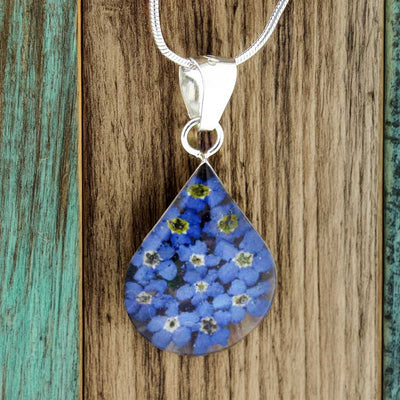 Teardrop Forget-me-not Silver Flower Pendant (Small) (315)