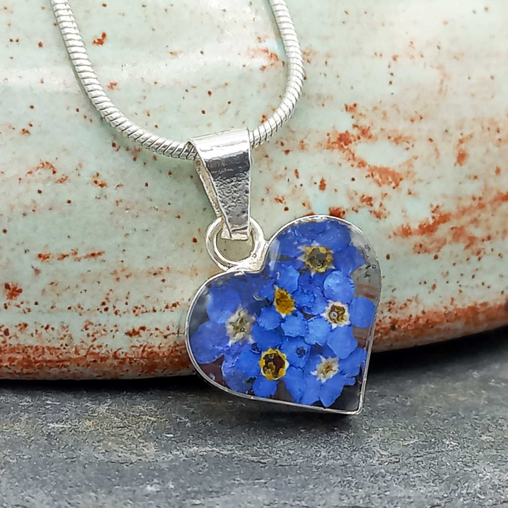 Heart Forget-me-not Silver Flower Pendant (Mini) (318) Secondary image