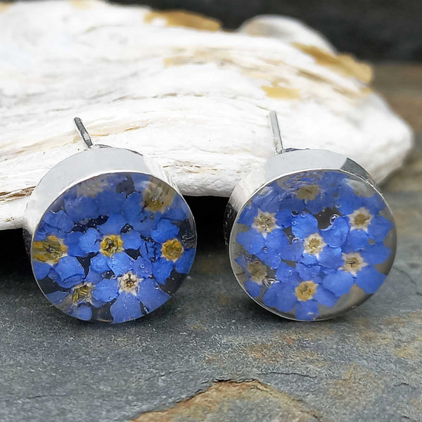 Circle Forget-me-not Silver Stud Flower Earrings