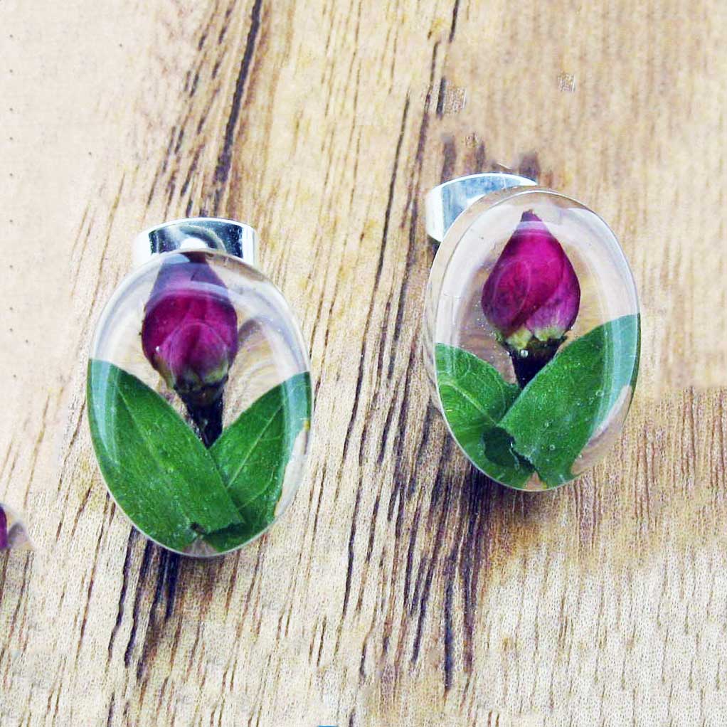 Handmade rose flower silver studs