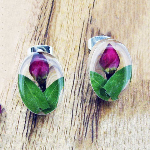 Handmade rose flower silver studs