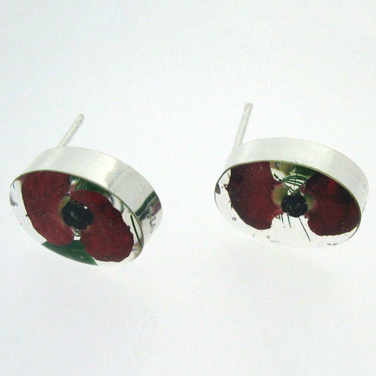 Real pressed silver poppy studs