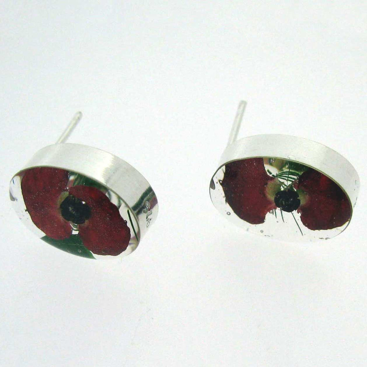 Real pressed silver poppy studs