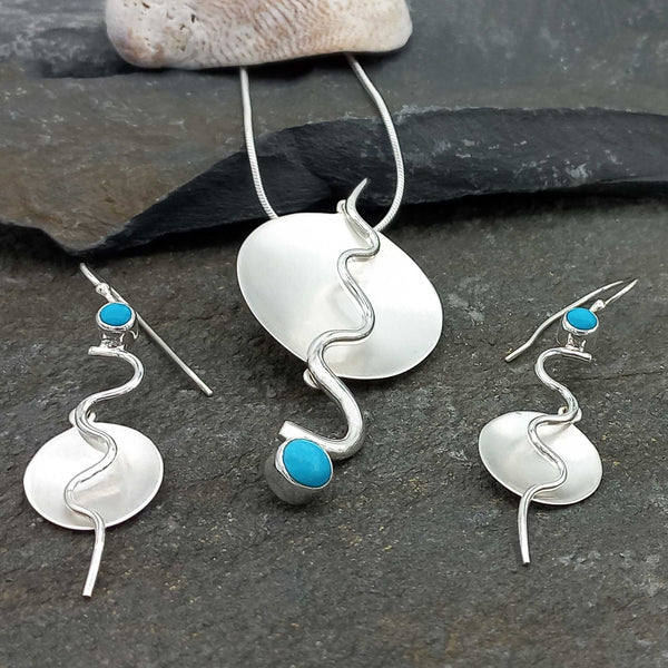 Silver with turquoise necklace earring set