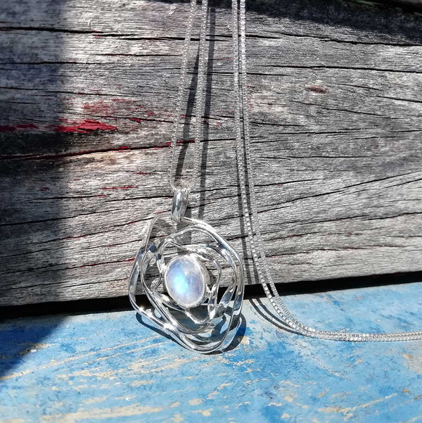Moonstone Squiggle Silver Pendant