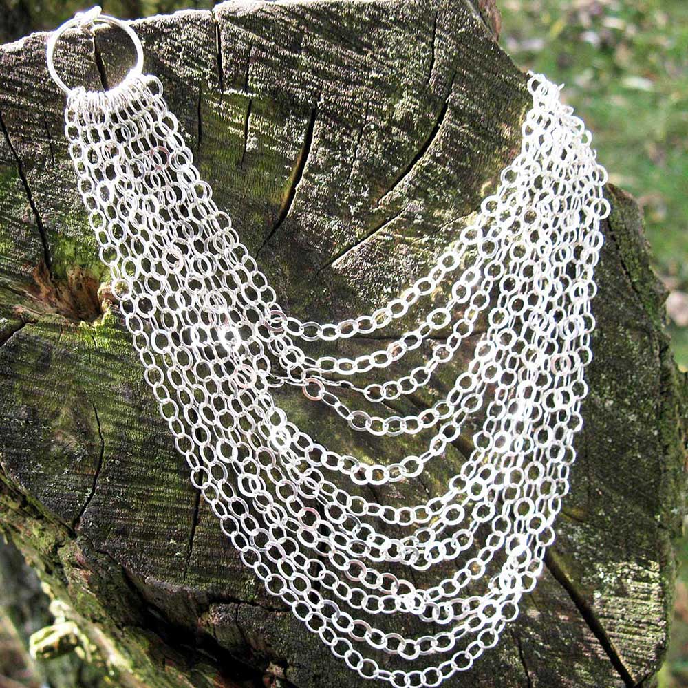 Statement silver link handmade necklace