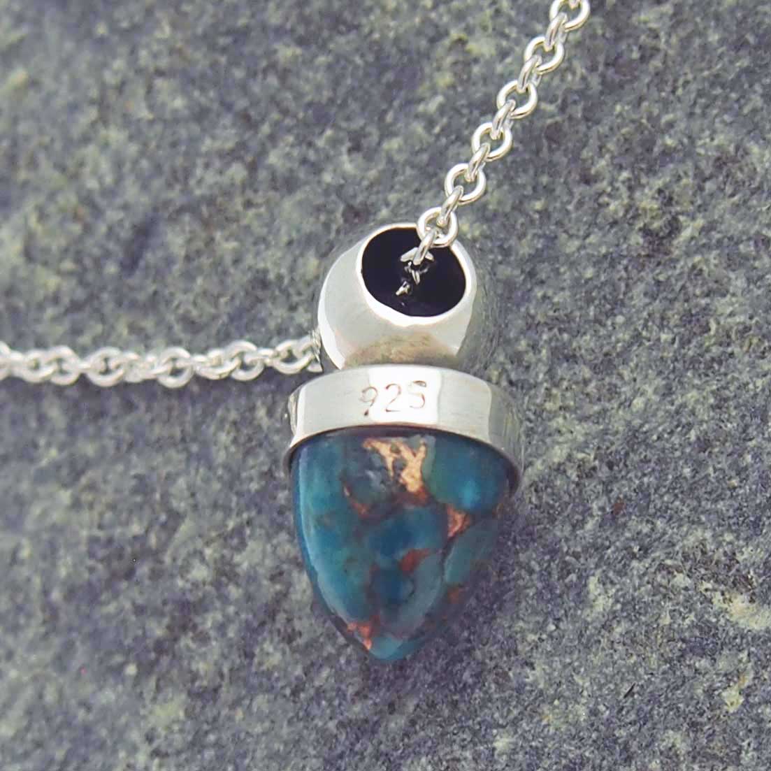 Silver necklace with turquoise acorn