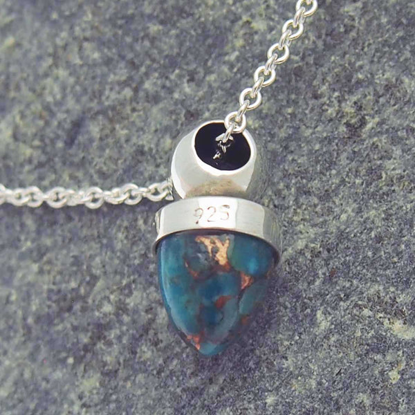 Silver necklace with turquoise acorn