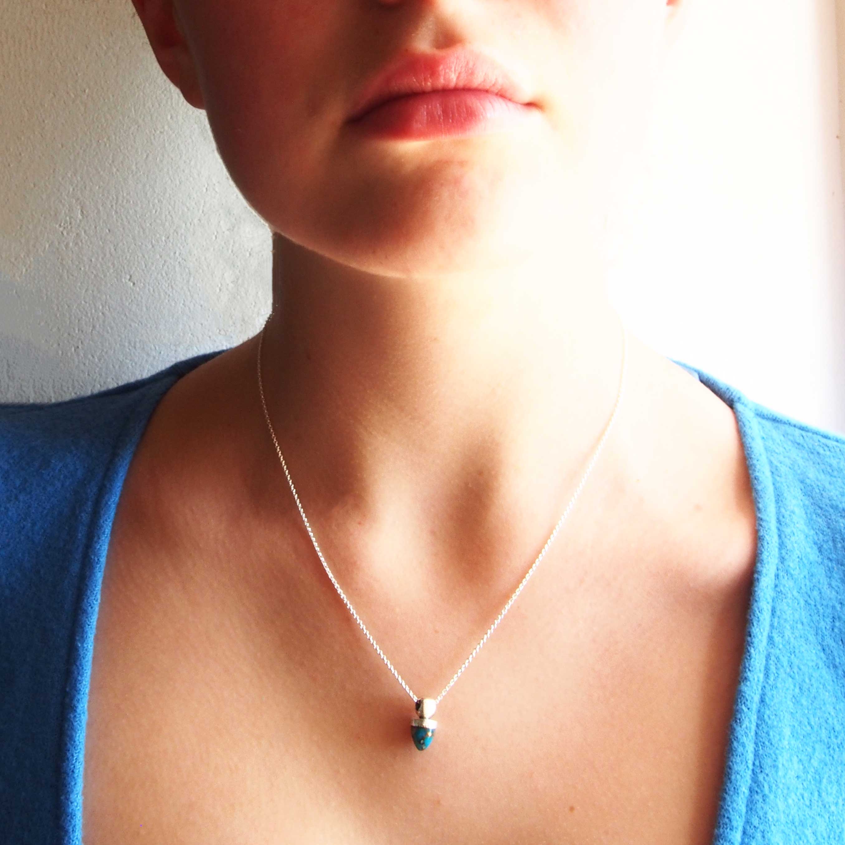 Turquoise Bronze Acorn Silver Necklace (44) Secondary image