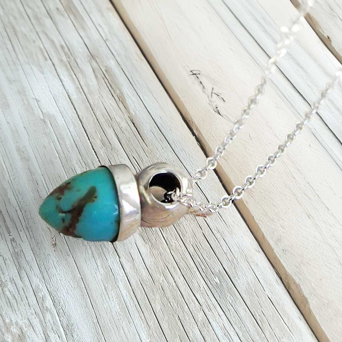 Turquoise Acorn Silver Necklace – Silver Bubble - Main Image