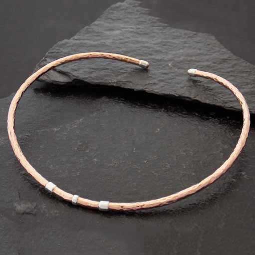 Hammered copper silver torque choker