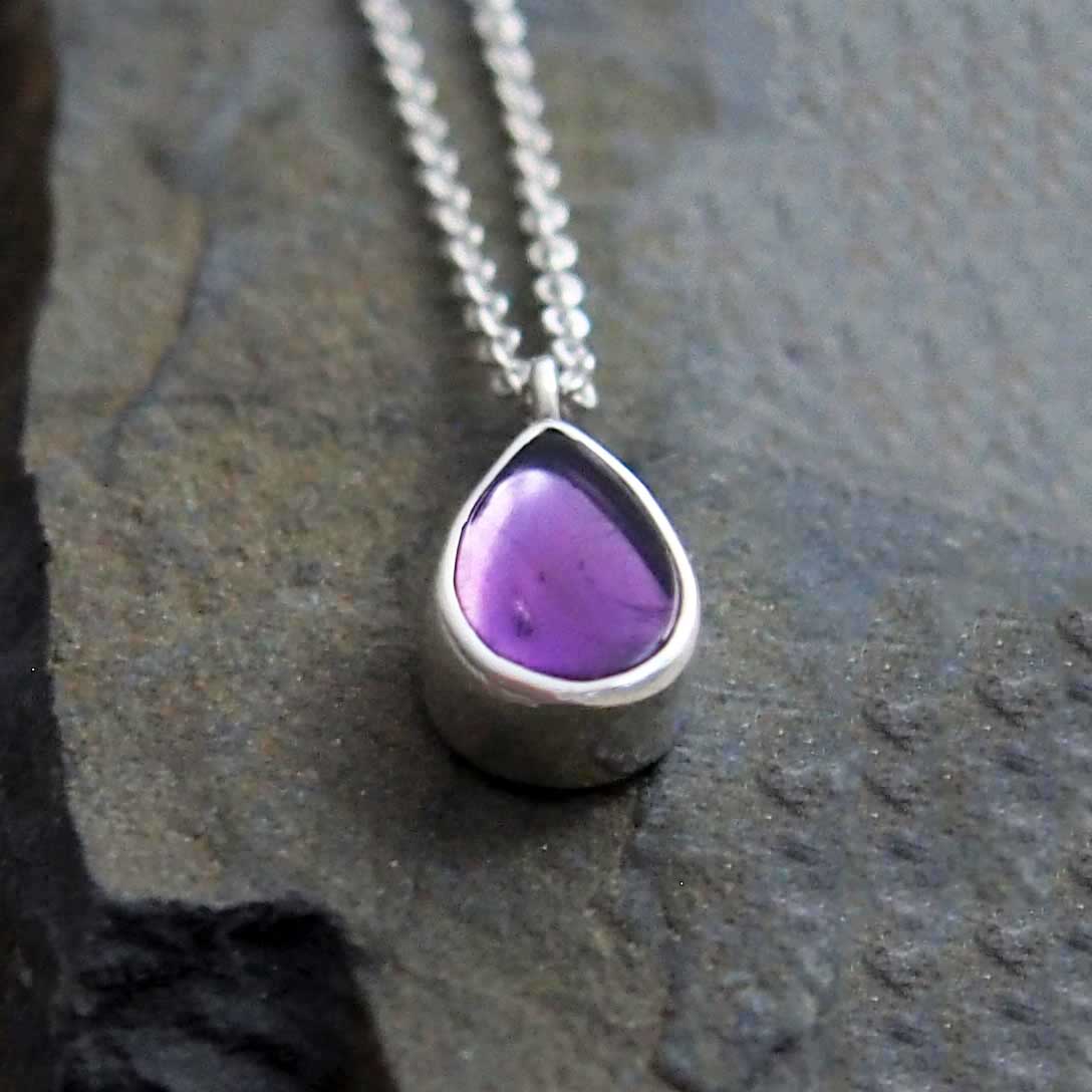 Dainty Amethyst Teardrop Silver Necklace