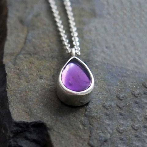 Dainty Amethyst Teardrop Silver Necklace