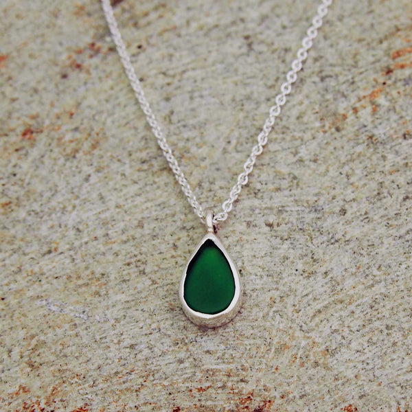 Silver Dainty Handmade Necklace with Green Onyx