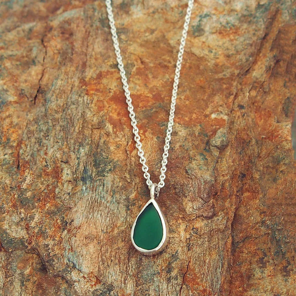 Green onyx sterling silver chain necklace