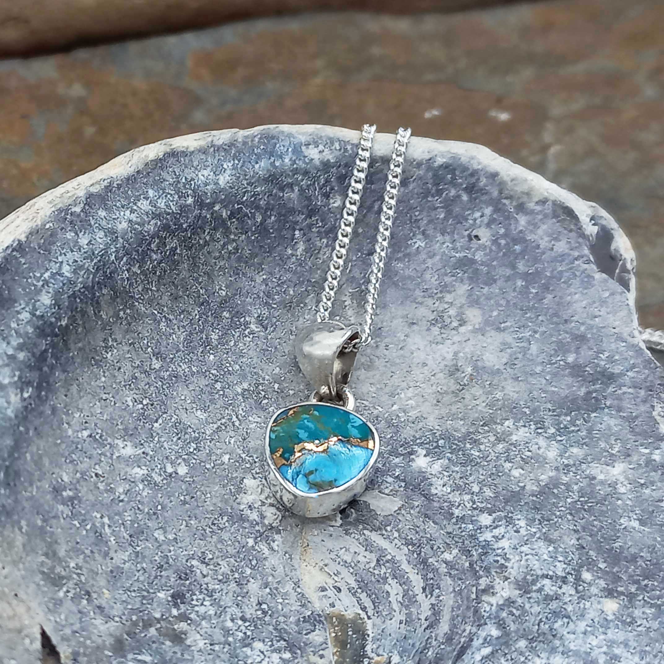 Turquoise Bronze Triangulo Silver Necklace (56)