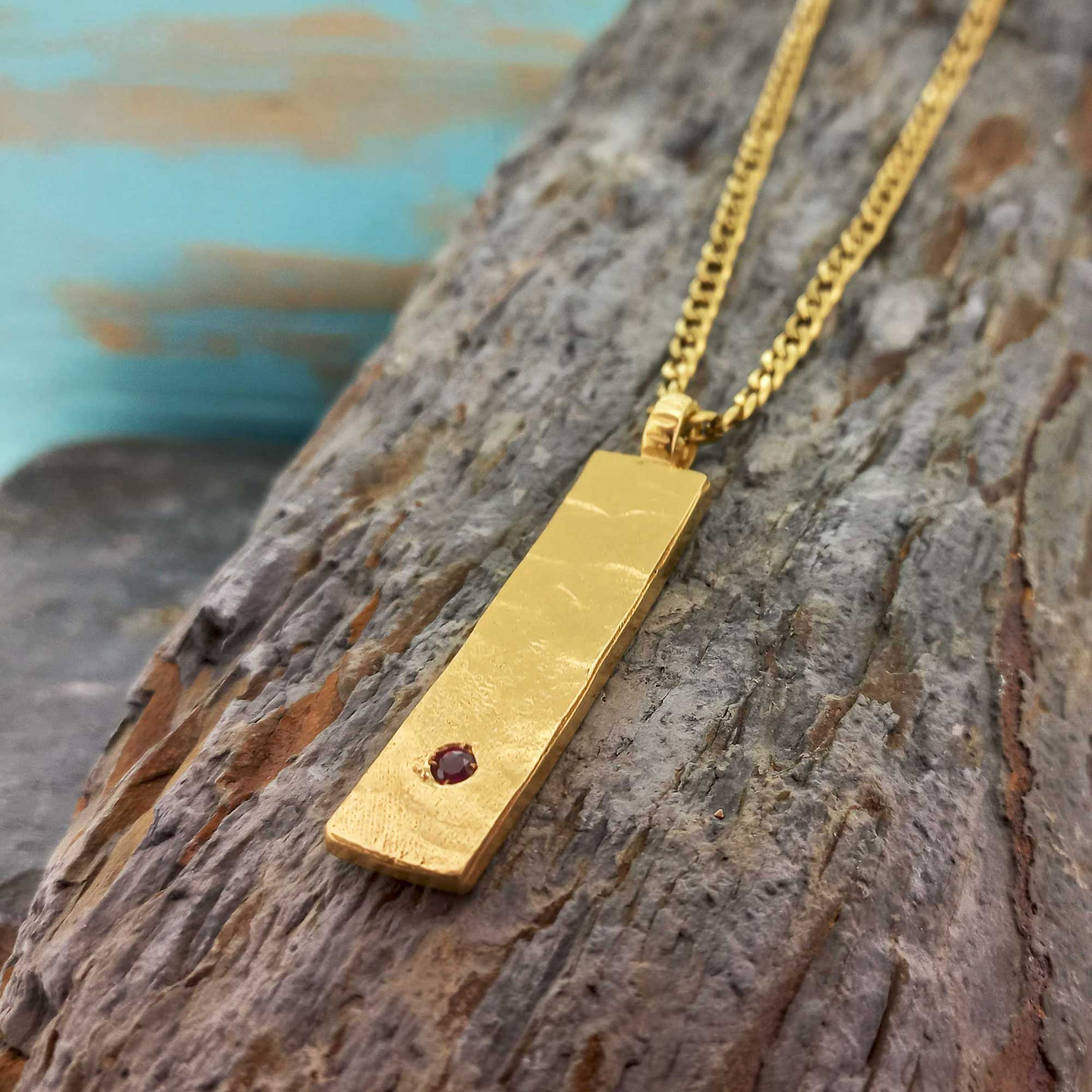Gold Plated Brass Bar Necklace with Red Glass Cabochon (59) Secondary image