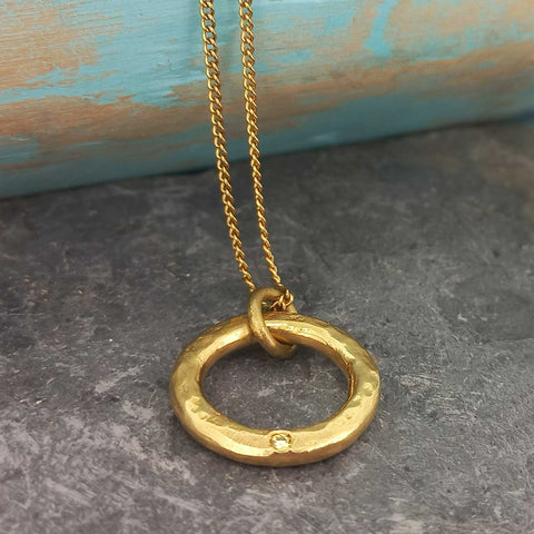 Handmade Brass gold plated circle necklace