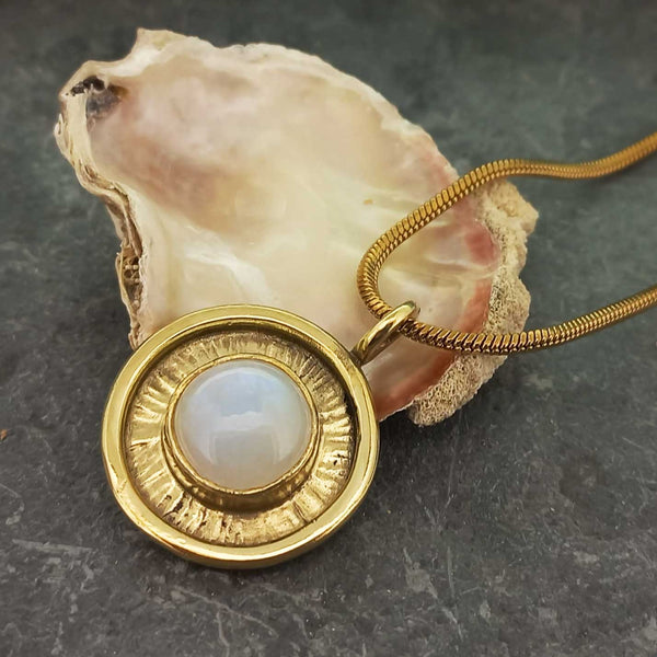 Moonstone Sol Brass Necklace, gold-plated chain