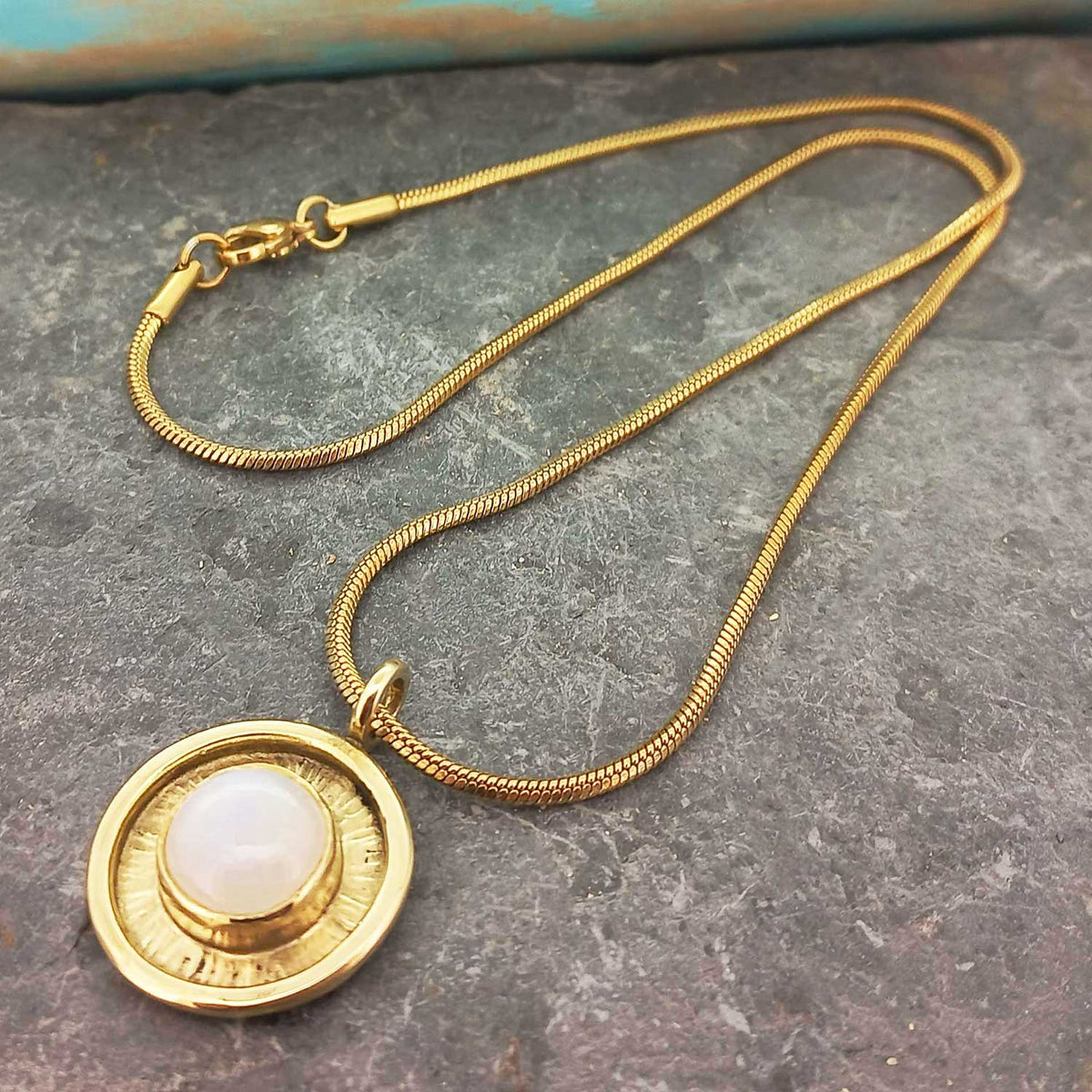 Sun with Moonstone gold coloured brass necklace