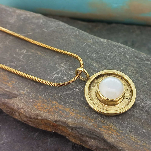 Handmade textured sun necklace with Moonstone