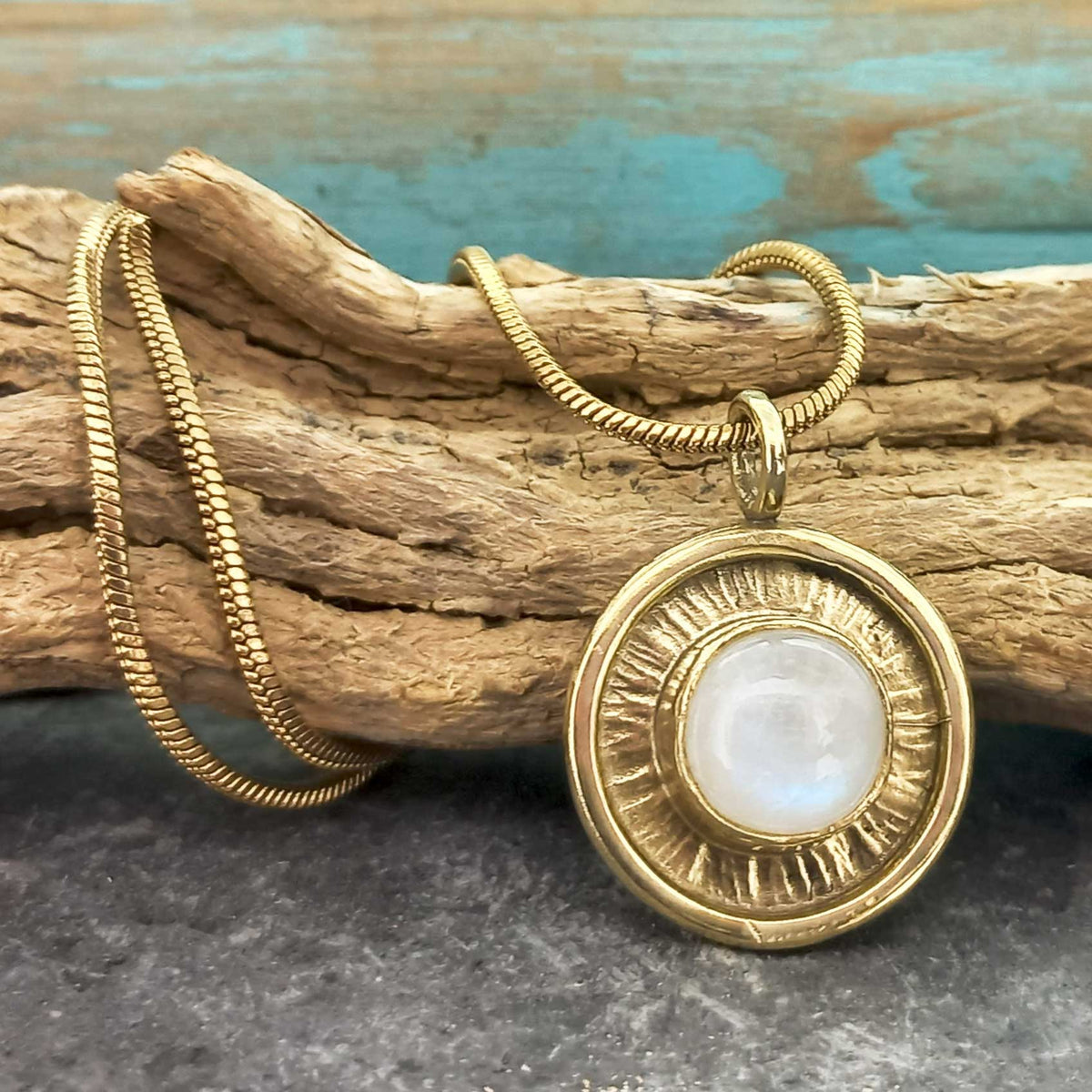 Artisan Moonstone Brass Pendant with gold plated chain Main image