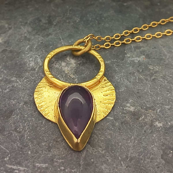Amethyst handmade brass unusual necklace