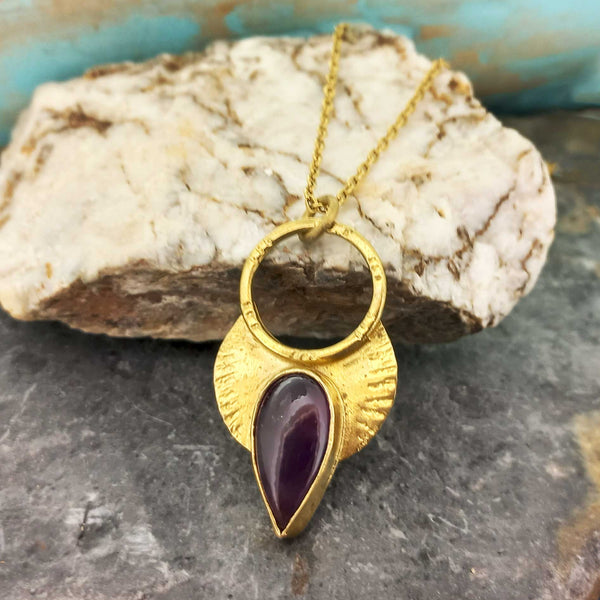 Gold-plated chain with brass Amethyst handmade necklace