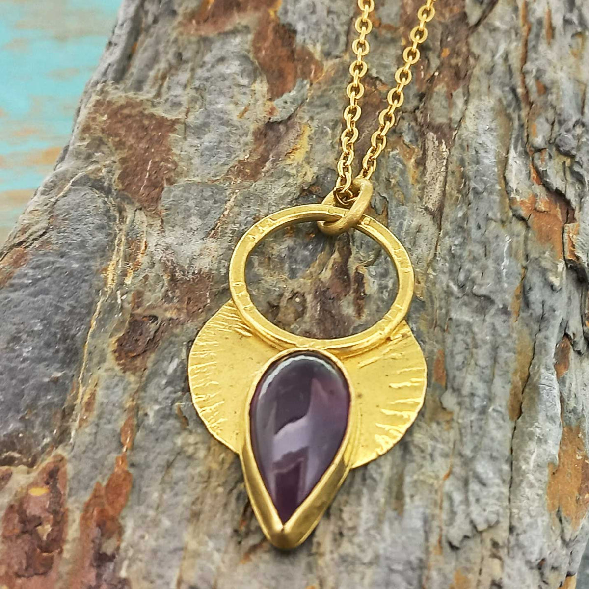 Amethyst brass tribal pendant and necklace