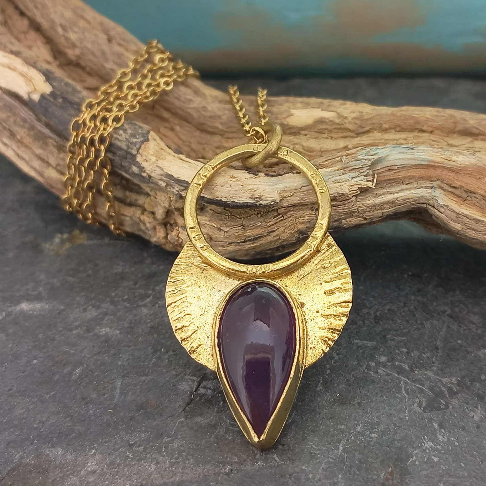 Amethyst necklace handmade brass