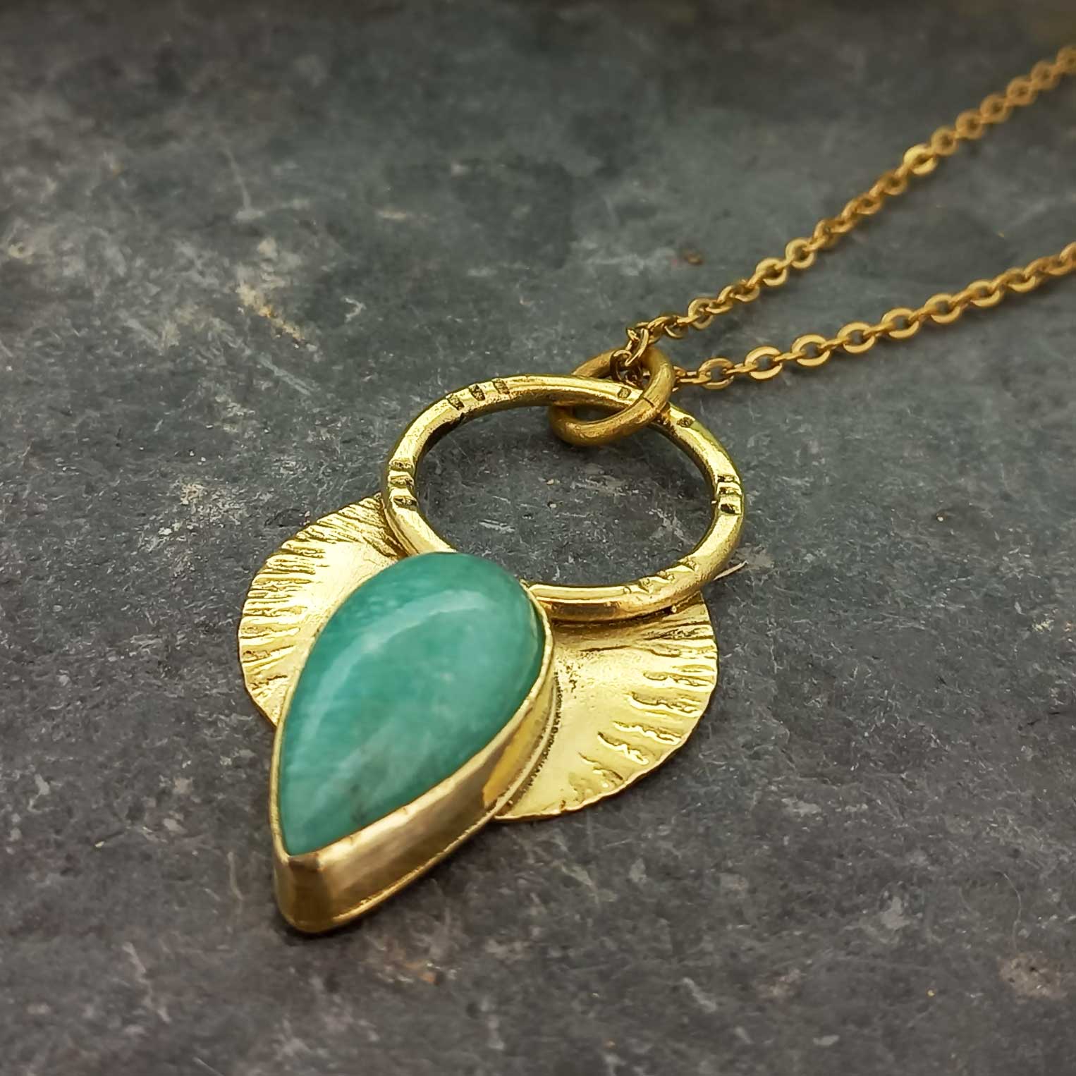 Ancient boho brass Amazonite necklace