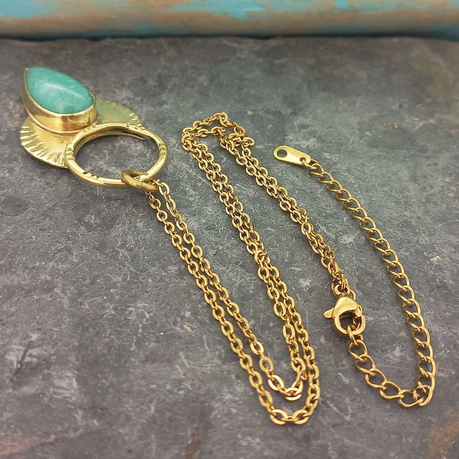 Handmade Amazonite Bloom Brass Necklace