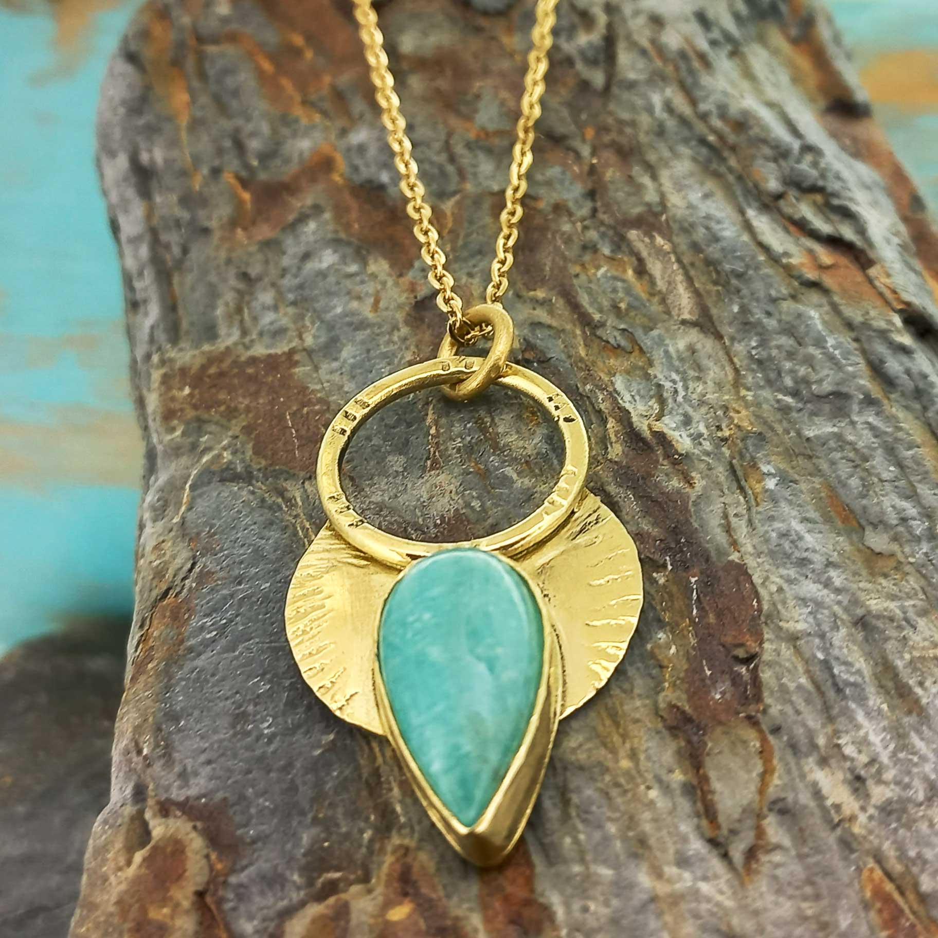 Amazonite Bloom Brass Necklace with gold plated chain