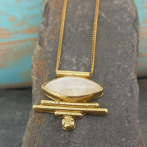 Unusual moonstone brass handmade necklace