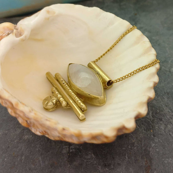 Traditional handcrafted metal working brass stone necklace