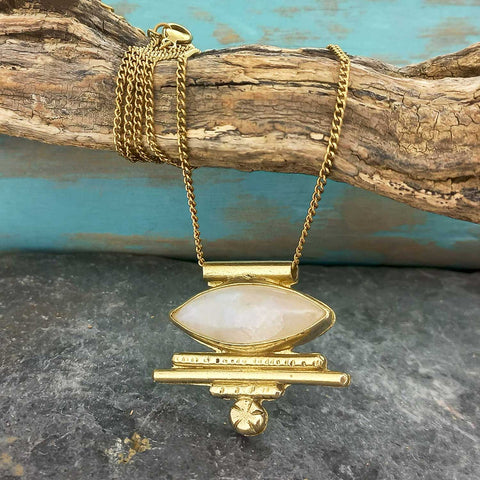 Brass Moonstone Boho Necklace with gold plated chain