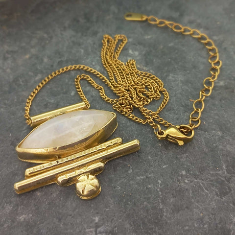 Moonstone brass pendant with gold plated adjustable chain