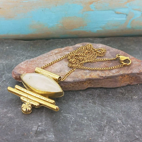 Moonstone brass pendant with gold plated adjustable chain