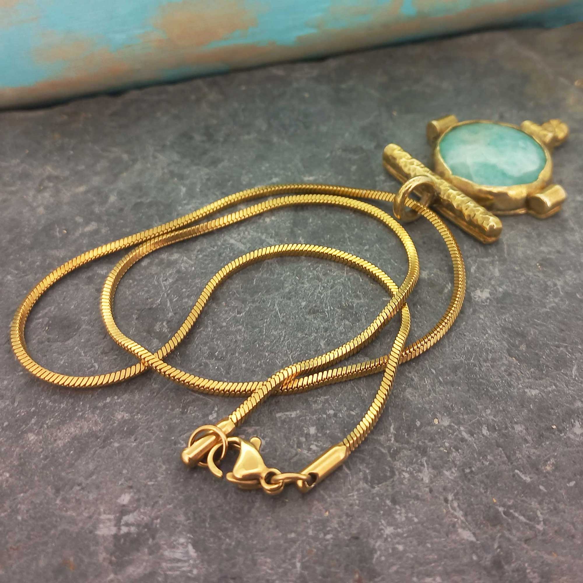 Gold plated chain wtih handmade brass Amazonite pendant