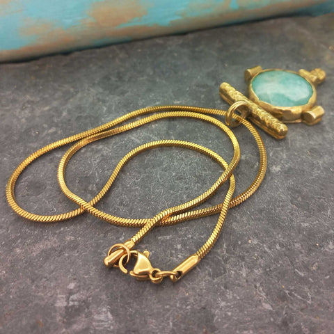 Gold plated chain wtih handmade brass Amazonite pendant