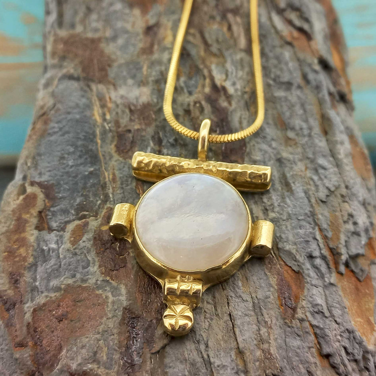 Moonstone Tibet Brass Necklace with gold-plated chain