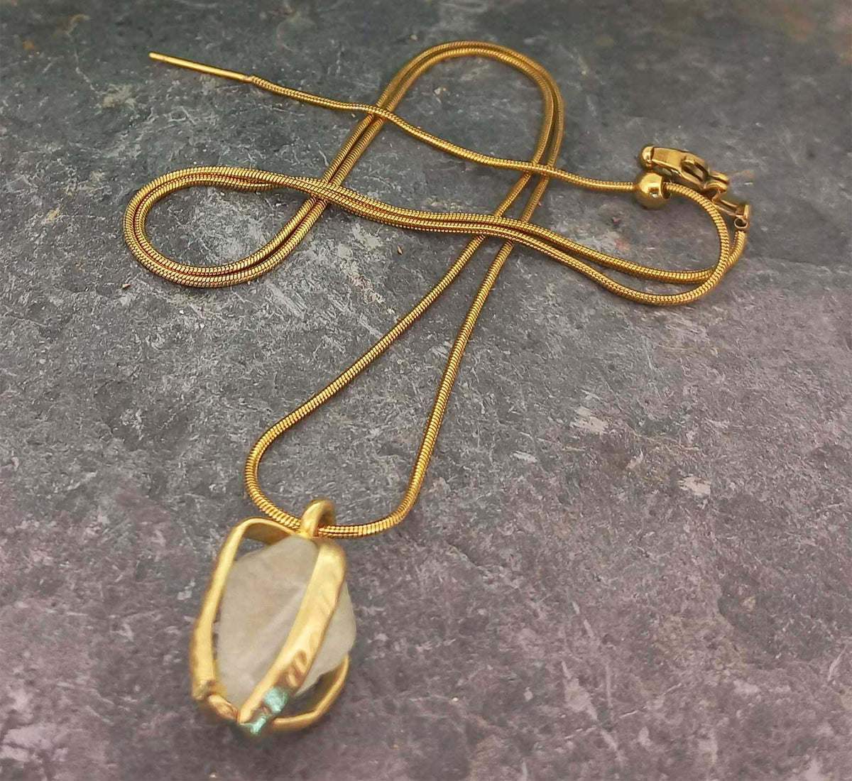 Extendable gold plated chain with Fluorite Claw Brass Necklace