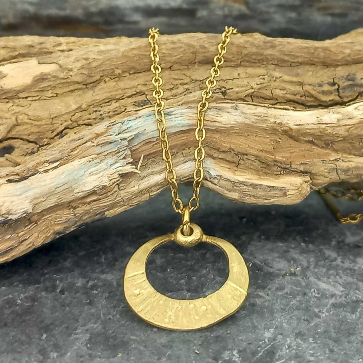 Eclipse Charm Brass Necklace, Gold Plated Chain