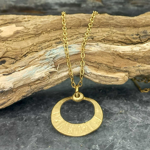 Eclipse Charm Brass Necklace, Gold Plated Chain