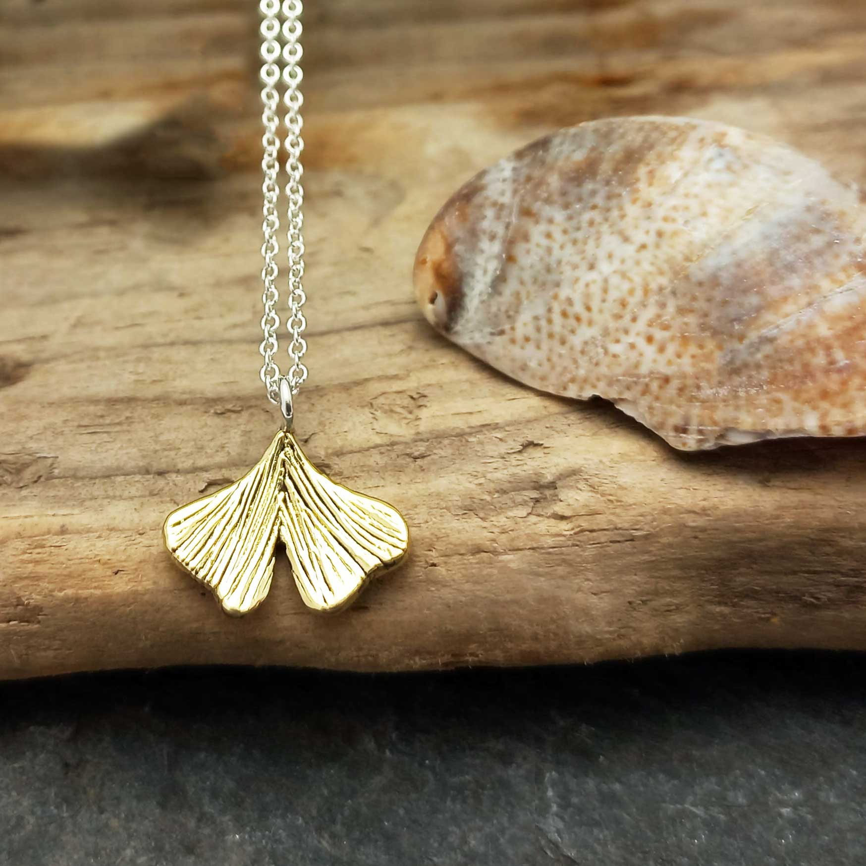 Gold coloured Ginkgo leaf necklace