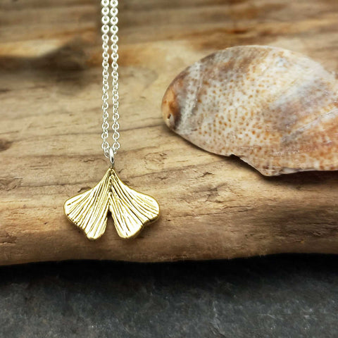 Gold coloured Ginkgo leaf necklace