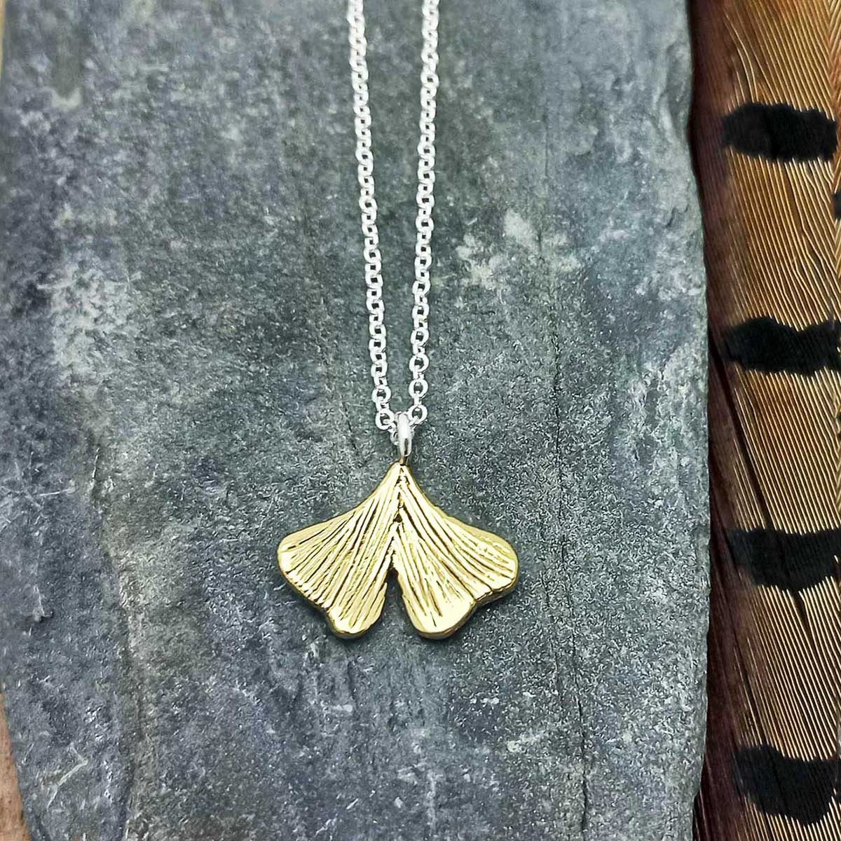 Handmade Ginkgo Leaf unusual silver necklace