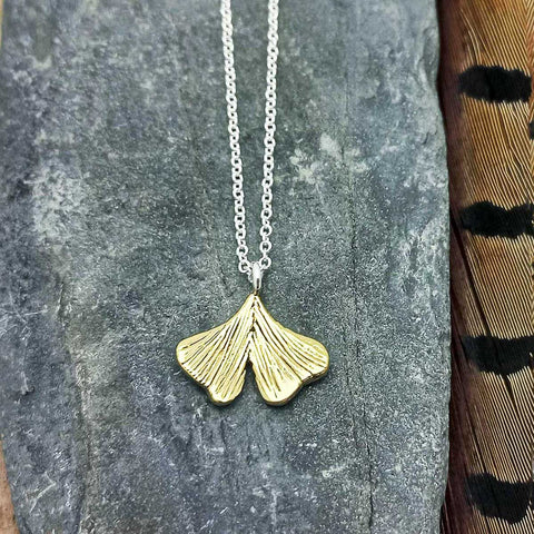 Handmade Ginkgo Leaf unusual silver necklace
