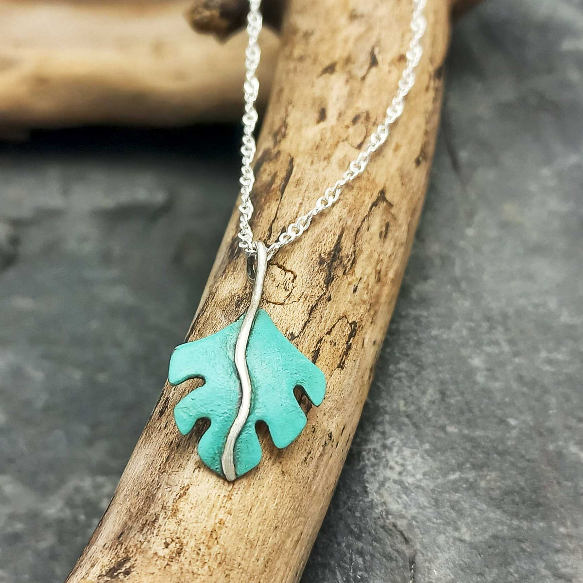 Mini Patina Leaf Silver Necklace (75)