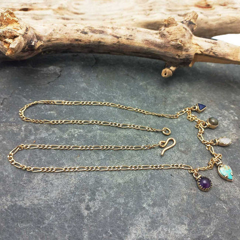 Handmade brass 18" chain with mix of stone charms